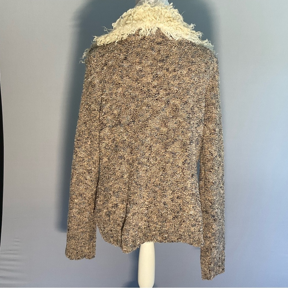 Cozy Ponsesa Faux Fur Trim Sweater Jacket Boho Sherpa Cardigan Coat Size L - Picture 9 of 16